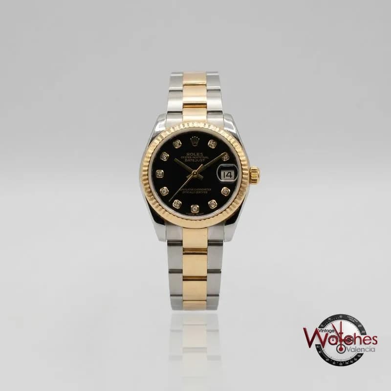 Rolex Datejust de señora (acero y oro, esfera negra con diamantes) de segunda mano